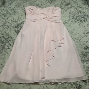 Davids Bridal Strapless Dress Chiffon Womens Size 8 Pink Knee Length prom